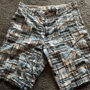 American Eagle Outfitters Plaid Cargo Shorts - Blue and White